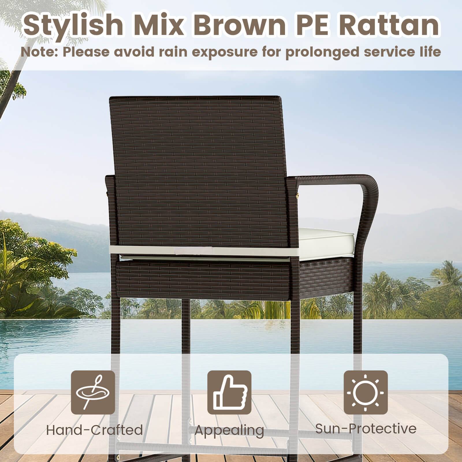 Stylish Mix Brown PE Rattan  
Note: Please avoid rain exposure for prolonged service life  

Hand-Crafted  
Appealing  
Sun-Protective