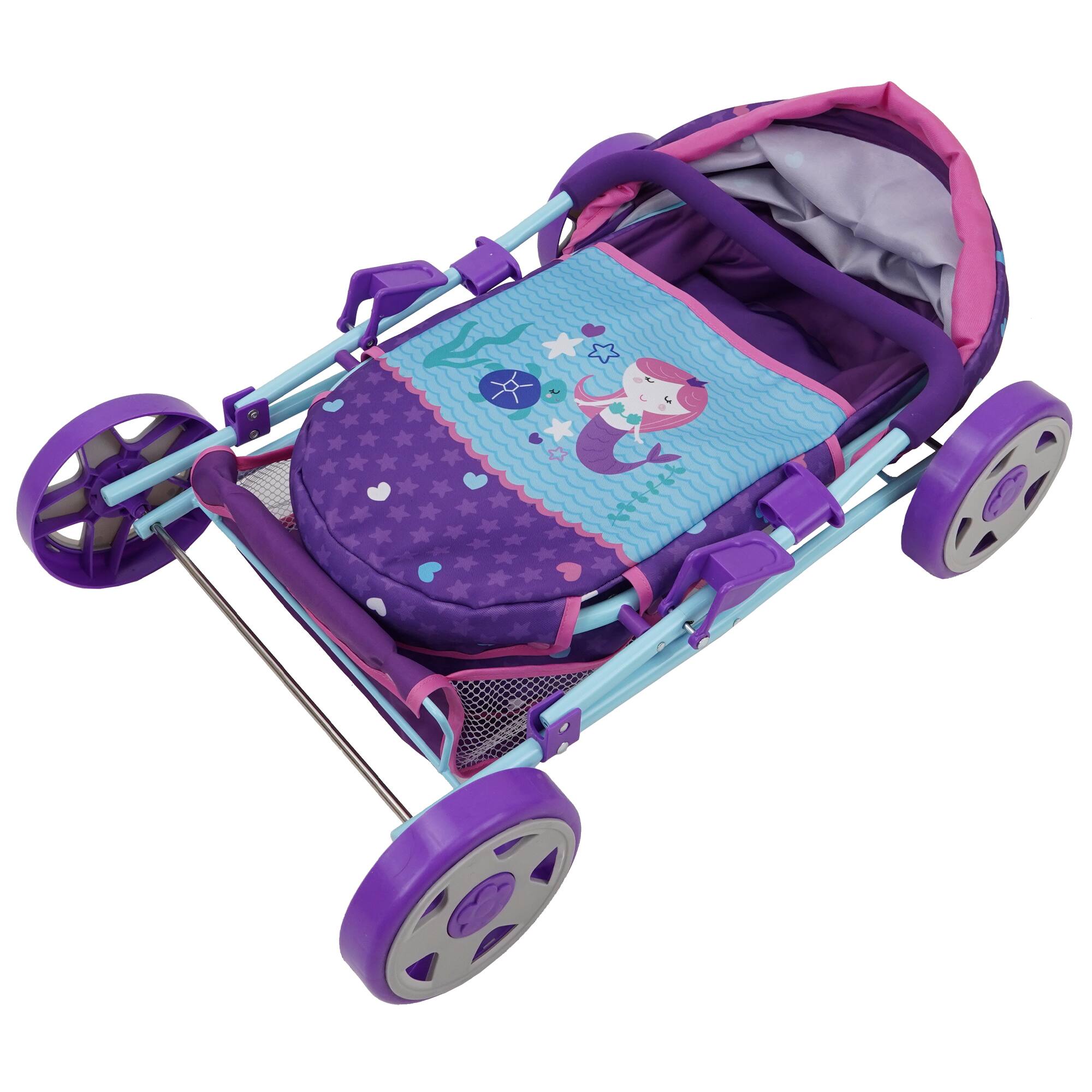 Alt View 11. 509 Crew - Mermaid Doll Pram W/ Large Canopy, Shopping Basket & Removable Carry Cot Bed.