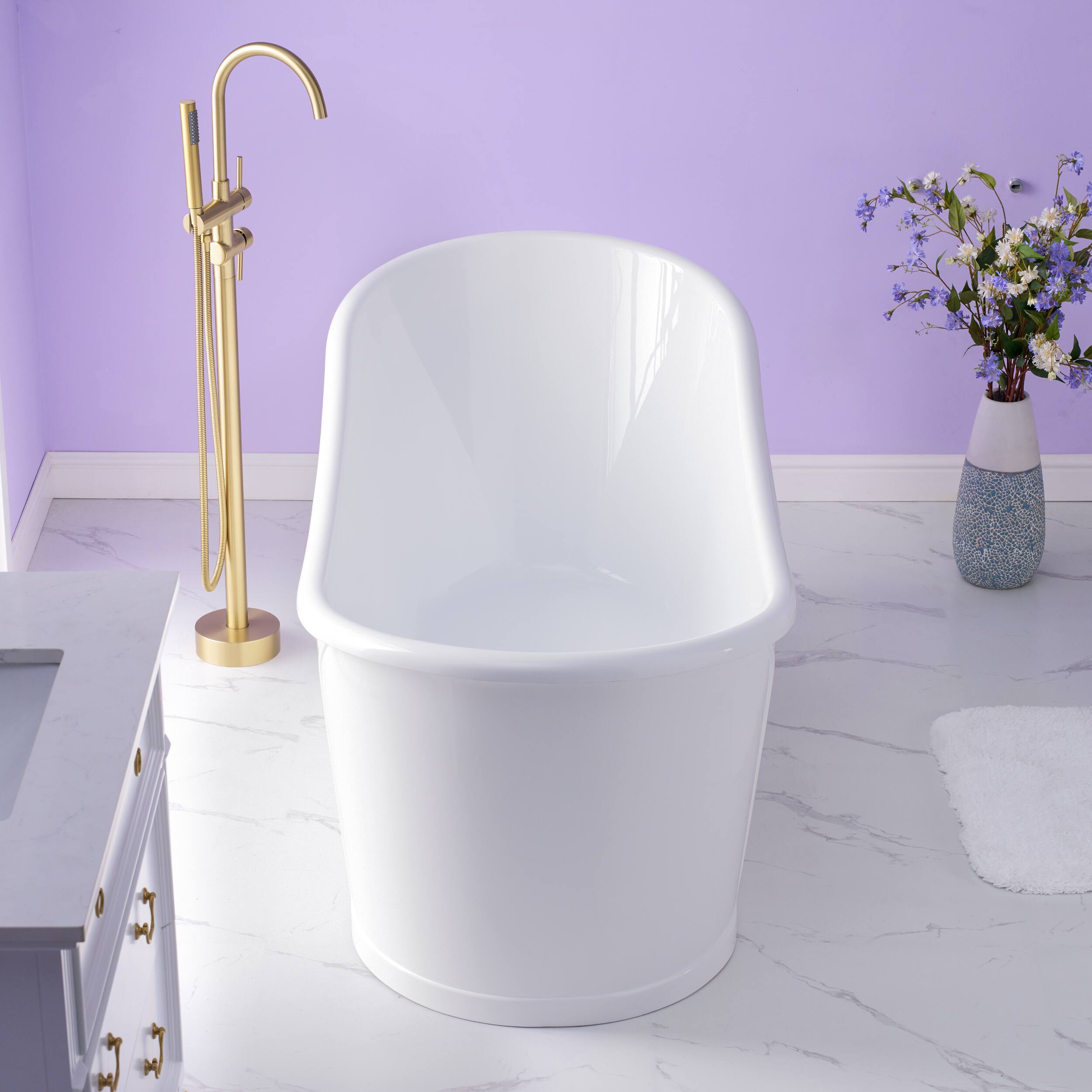 Angle. WELLFOR - Luxor 66 in. x 30 in. Acrylic Oval Freestanding Soaking Bathtub with Drain and Overflow - White.