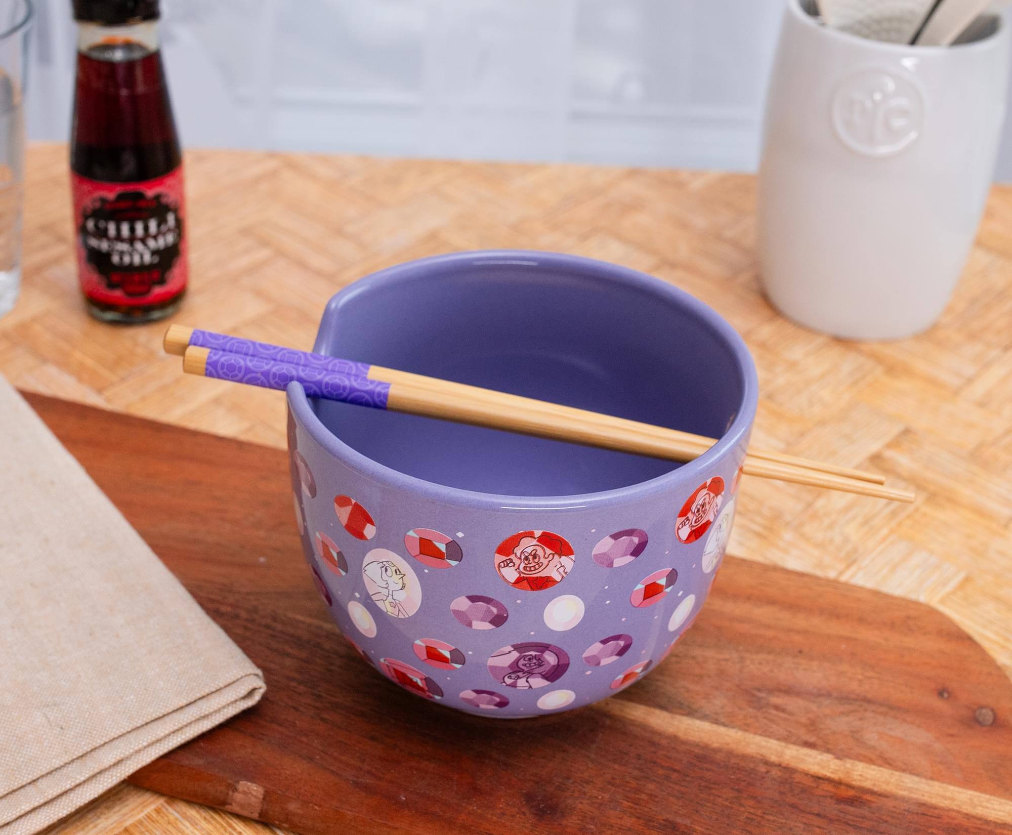 Alt View 2. Silver Buffalo - Steven Universe Crystal Gems 20-Ounce Ceramic Ramen Bowl and Chopstick Set - Purple.