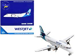 Saab 340B Commercial Aircraft "WestJet Airlines" Tail 1/400 Diecast Model Airplane by GeminiJets - White with Blue