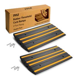 Pyle - 2ft Rubber Curb Ramp – Yellow Reflective Strip, 2 Pack, Non-Slip Driveway Ramps for Vehicles, Wheelchairs
