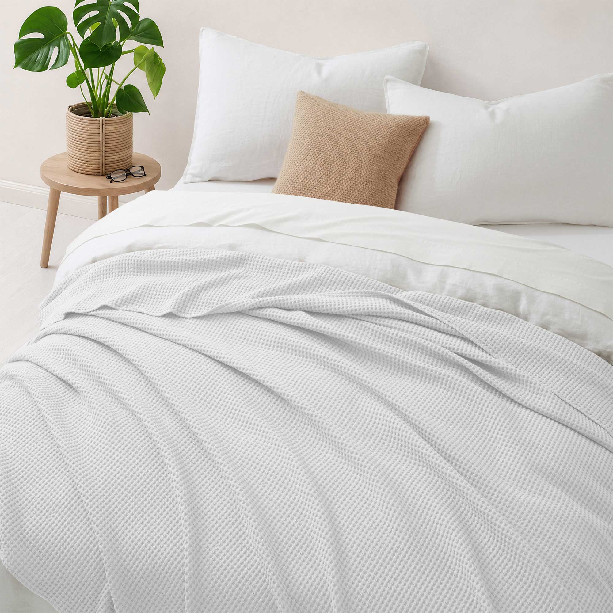 Back. Peace Nest - Peace Nest 100% Egyptian Cotton Waffle Textured Throw Blanket, White, Twin - White.