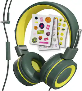 MYZI - Kids Headphones – Foldable Wired On-Ear Headphones with Mic, 85dB Volume Limit, Tangle-Free - Green