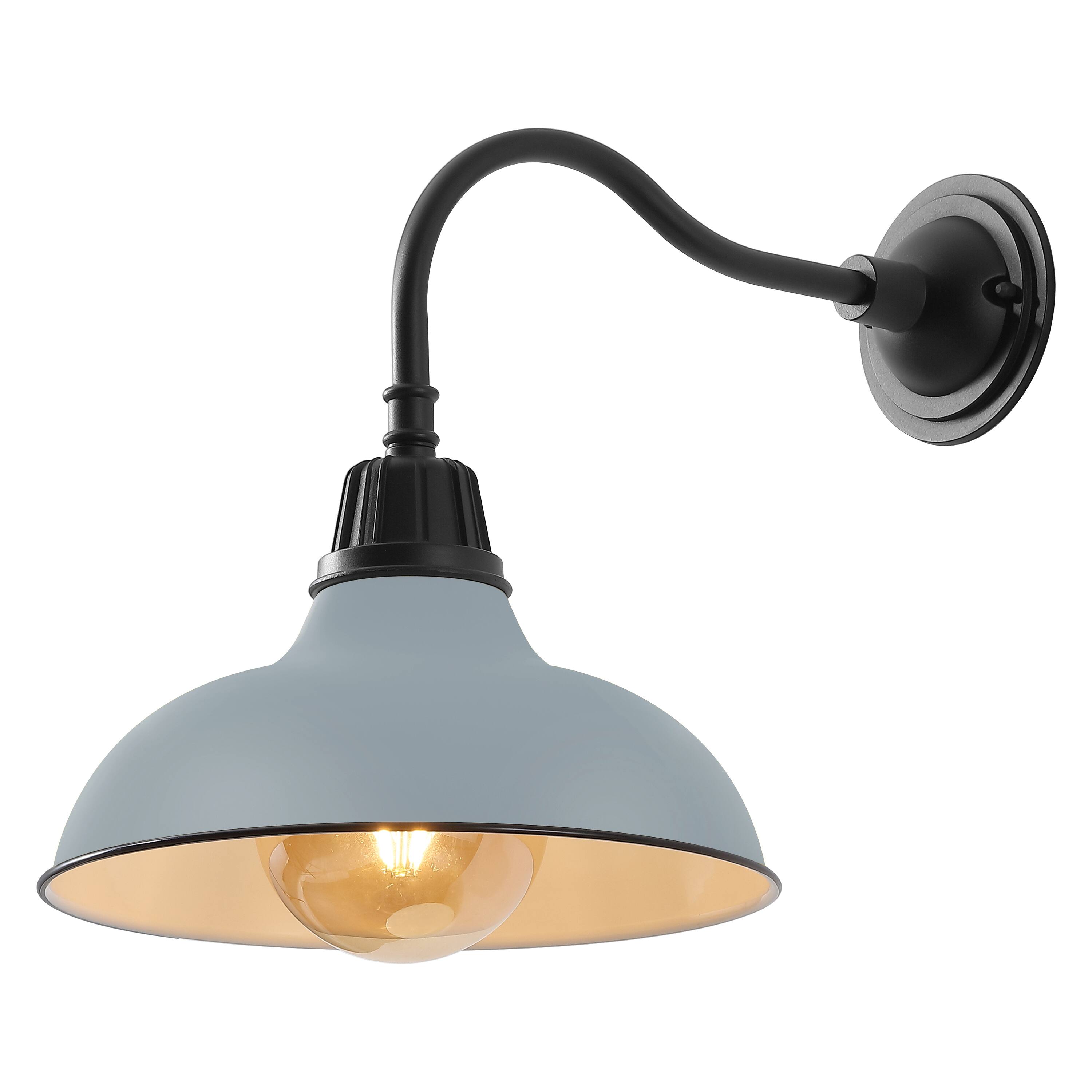 Front. Jonathan Y - Aurora 12.25" 1-Light Farmhouse Industrial Indoor/Outdoor Iron LED Gooseneck Arm Outdoor Sconce, Matte Silver Blue - Matte Silver Blue/Black.