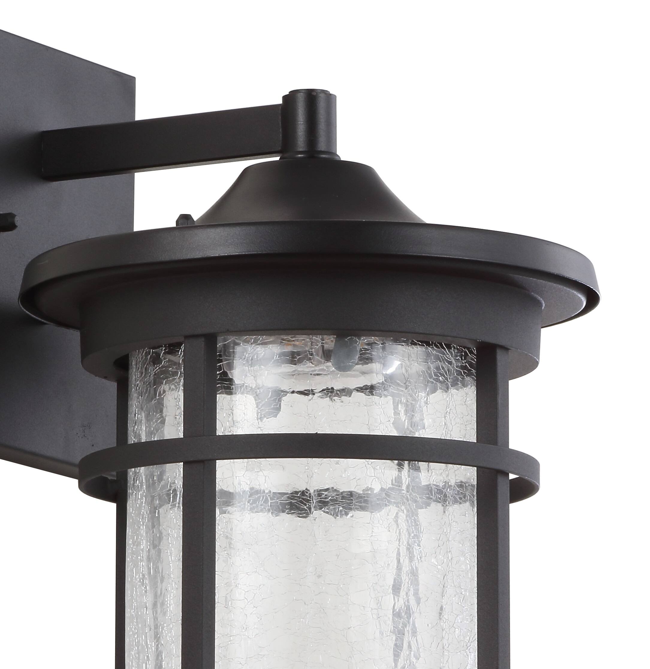 Alt View 2. Jonathan Y - Campo 10.25" Outdoor Wall Lantern Crackled Glass/Metal Integrated LED Wall Sconce, Black - Black/Clear.
