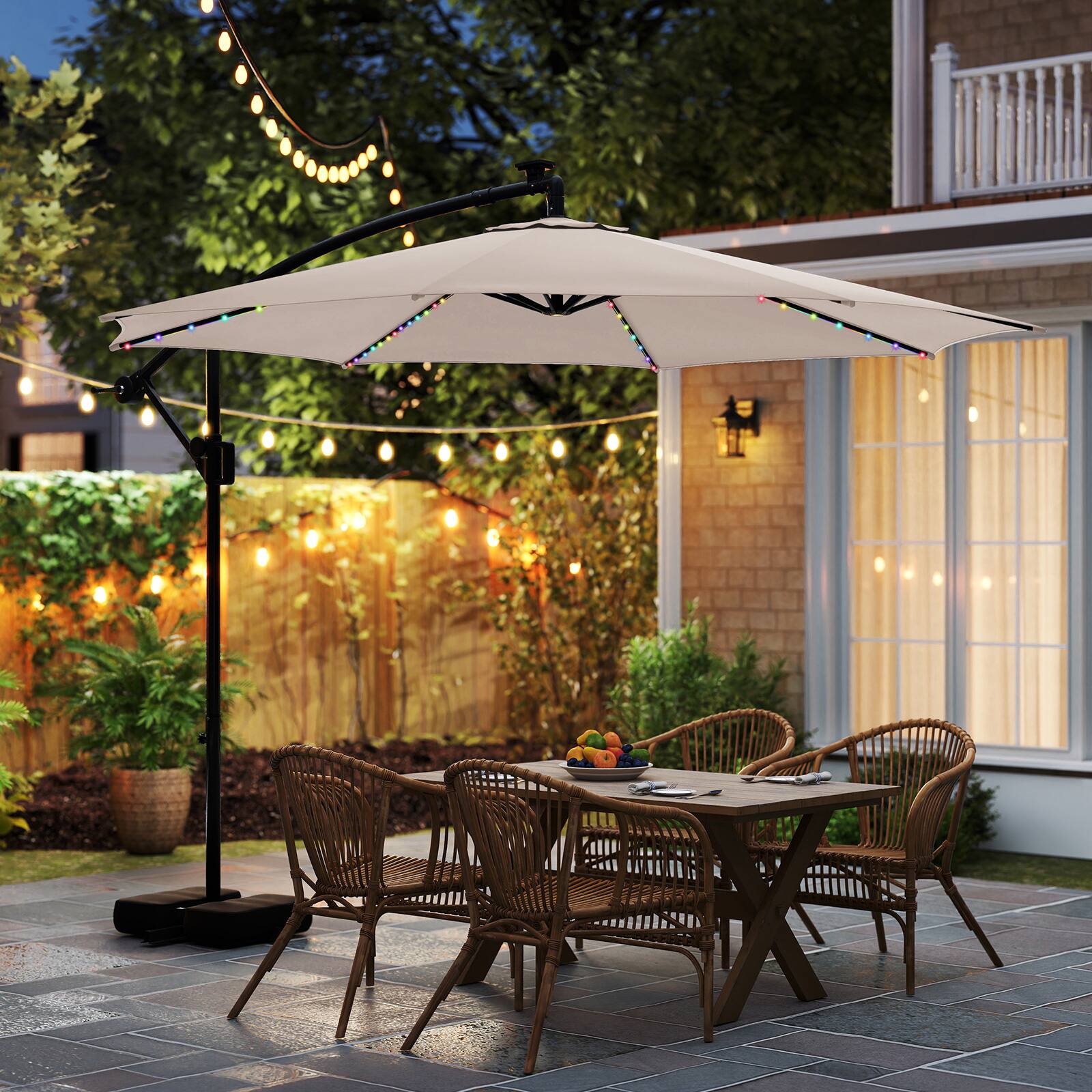 Alt View 1. Costway - Costway 10 FT Solar Offset Hanging Umbrella with 96 Solar Multi-colored Flowing LED Lights - Beige.
