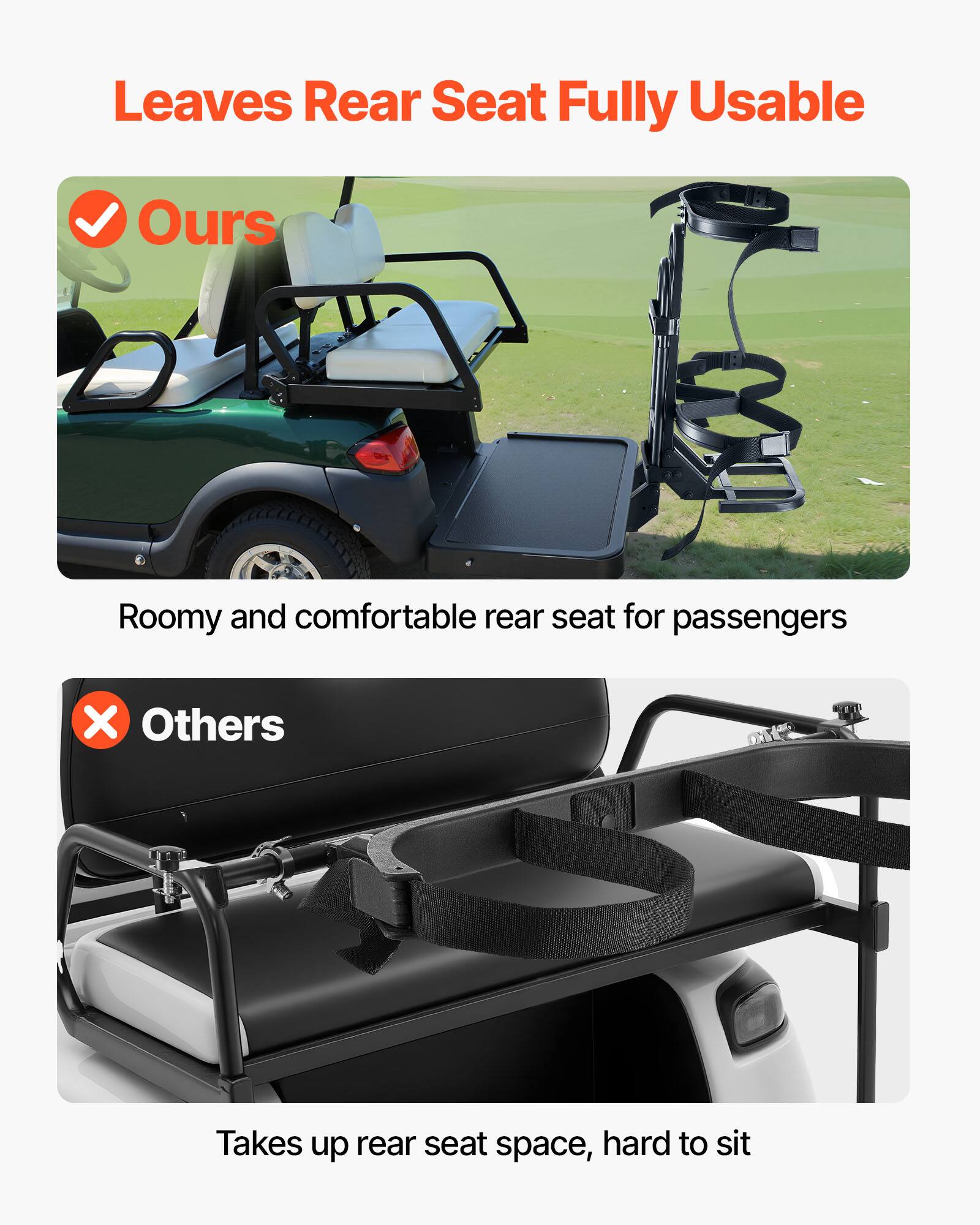 Leaves Rear Seat Fully Usable

Ours
Roomy and comfortable rear seat for passengers

Others
Takes up rear seat space, hard to sit
