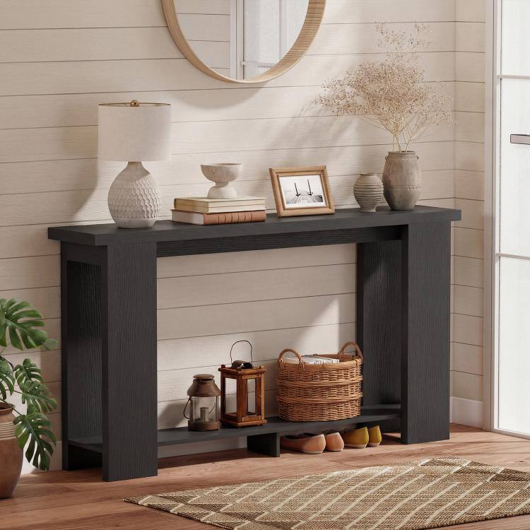 Alt View 1. PULUZ - Farmhouse Console Table, 63 inch Narrow Entryway Table with Thickened Tabletop for Living Room, Hallway - Distressed Black.