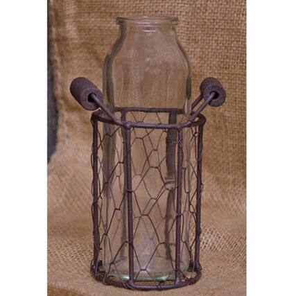 Front. BreeBe - Glass Bottle in Basket - Brown.