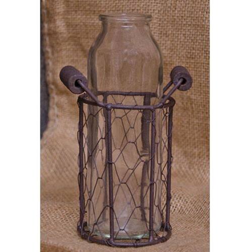 Front. BreeBe - Glass Bottle in  Basket - Brown.