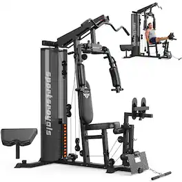 Sportsroyals - Home Gym Equipment, 150LBS Weight Stack, Full Body Workout Machine with Pulley System for Strength Training - Black
