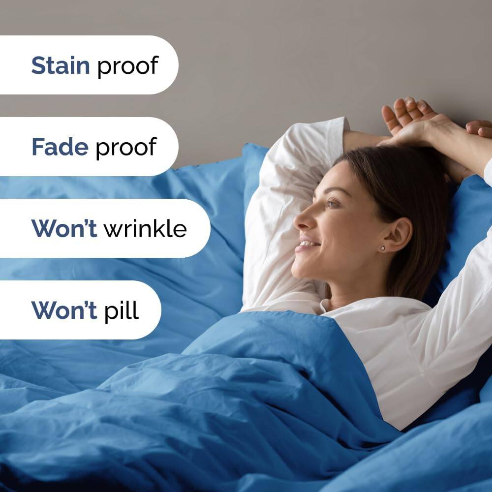 Stain proof  
Fade proof  
Won't wrinkle  
Won't pill