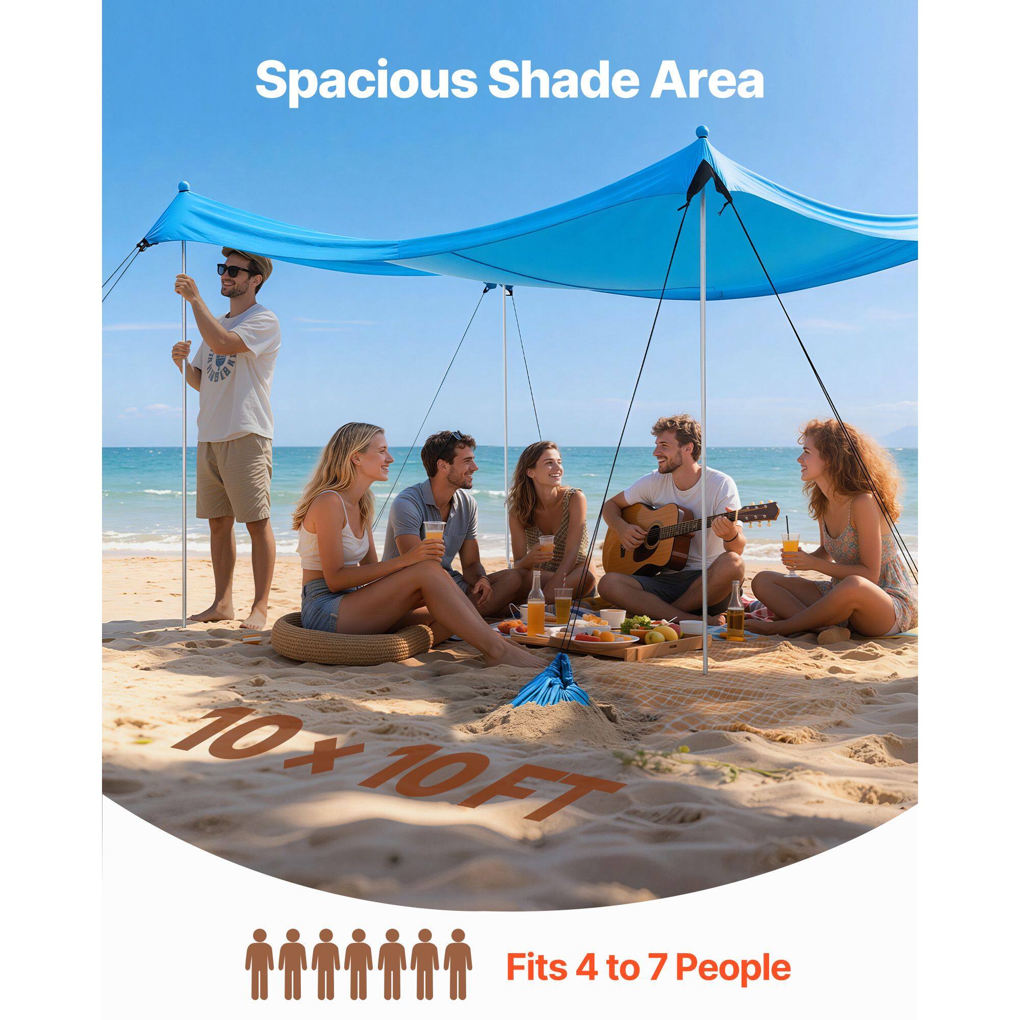 Spacious Shade Area 10x10FT Fits 4 to 7 People