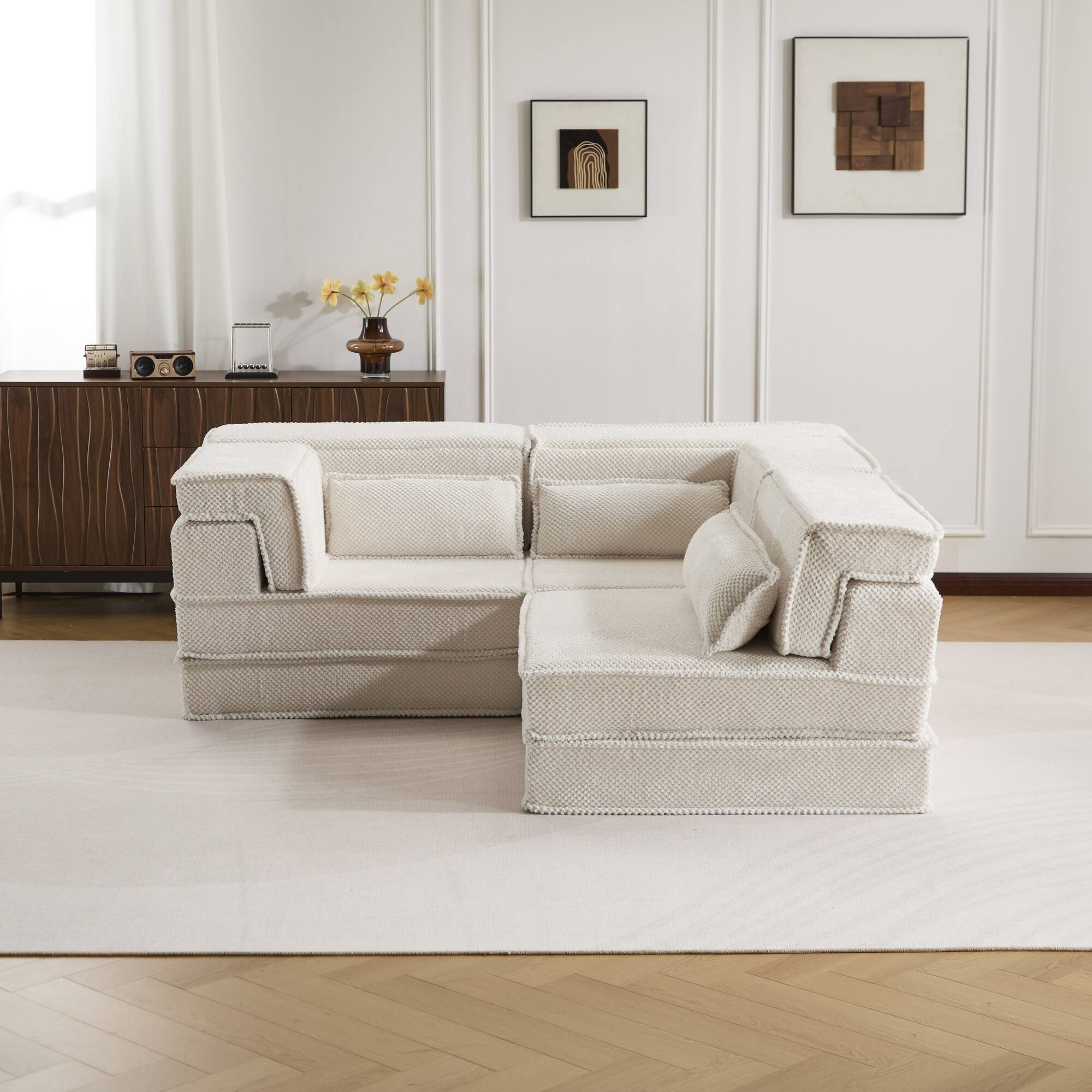 Left. Boyel Living - Modular Memory Foam Floor Sectional Sofa Bed - White.