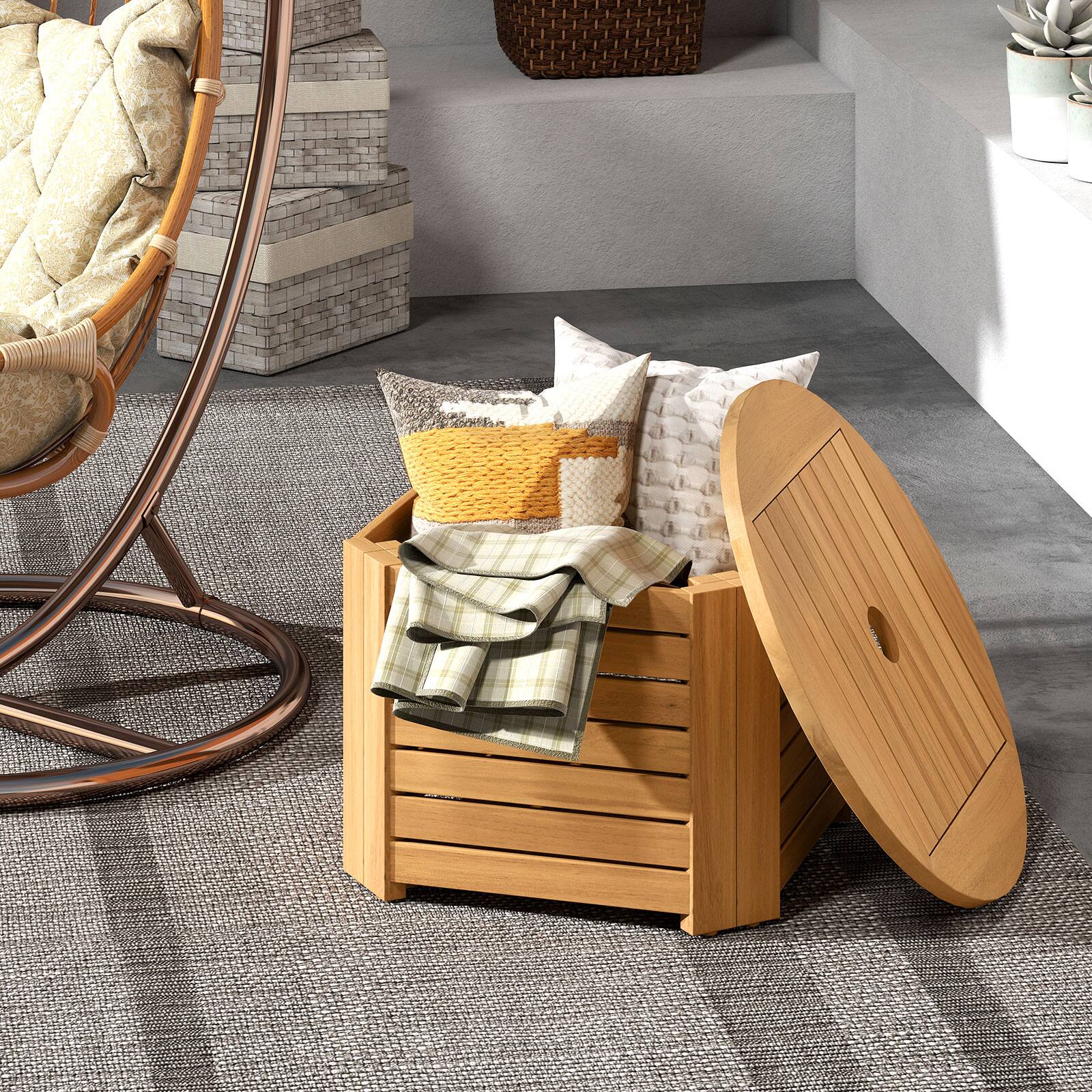 Alt View 3. Gymax - Gymax 2-in-1 Outdoor Side Table w/Storage Umbrella Hole & Removable Base for Backyard - Natural.