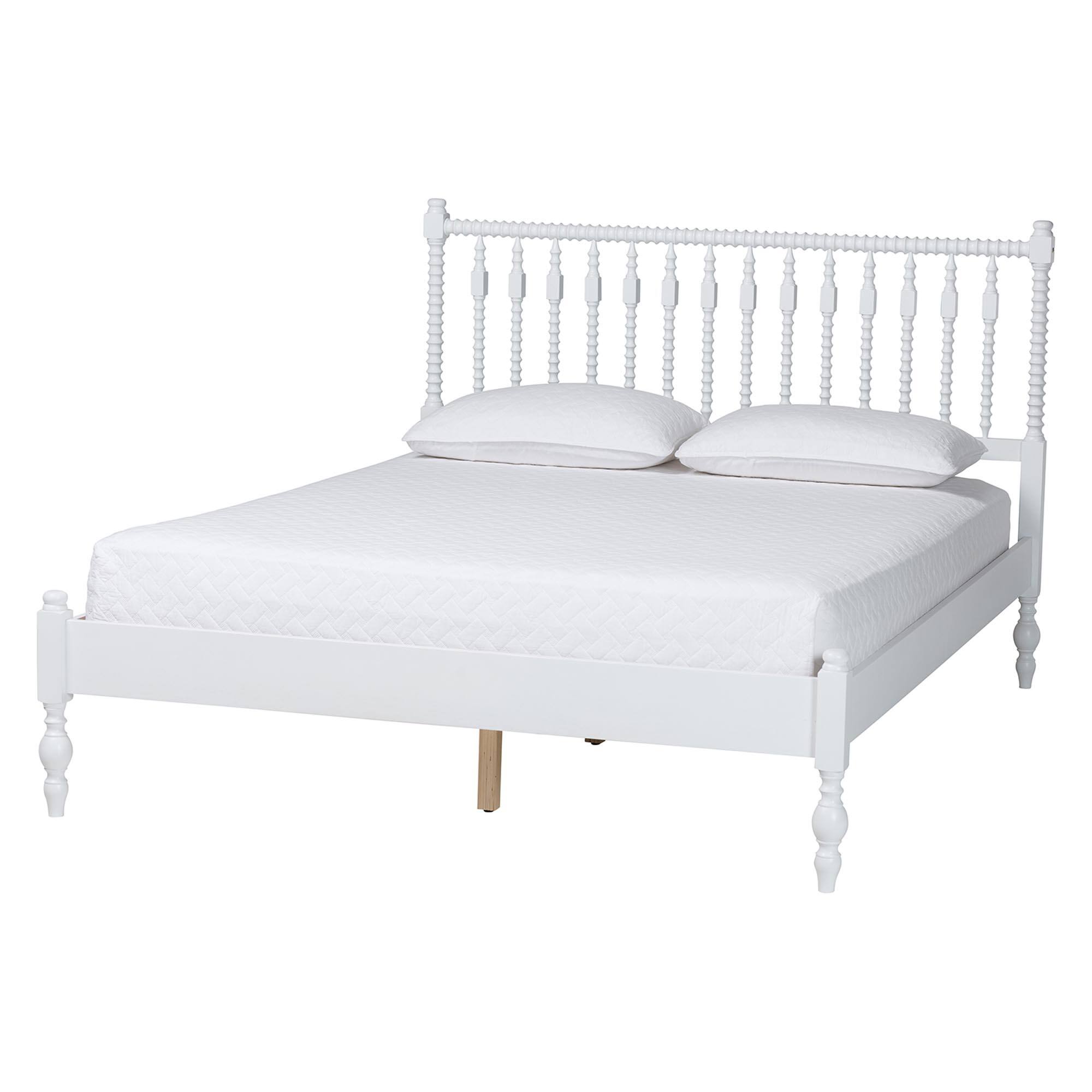 Left. Baxton Studio - Denita Spindle 4-Piece Bedroom Set - Farmhouse Platform Bed with Matching Dresser and 1-Drawer Nightstands, Queen - White.
