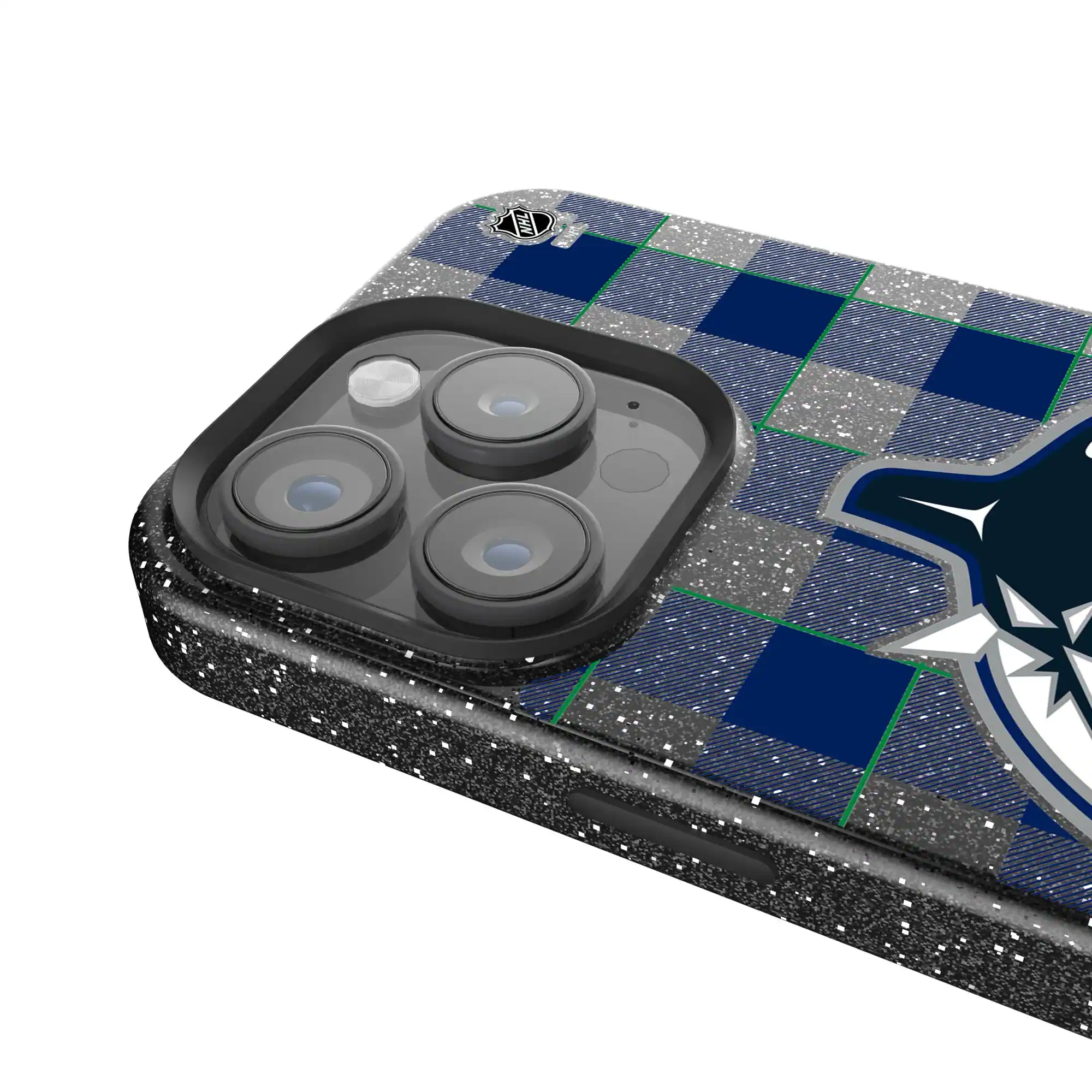Alt View 1. Keyscaper - Vancouver Canucks Plaid Bling iPhone Case - 15 Pro Max - Multicolor.