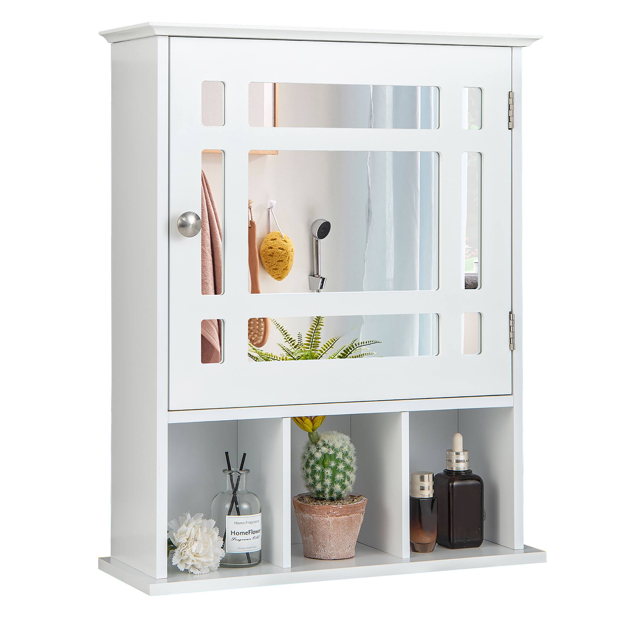 Costway - Mirrored Medicine Cabinet Bathroom Wall Mounted Storage W/Adjustable Shelf - White