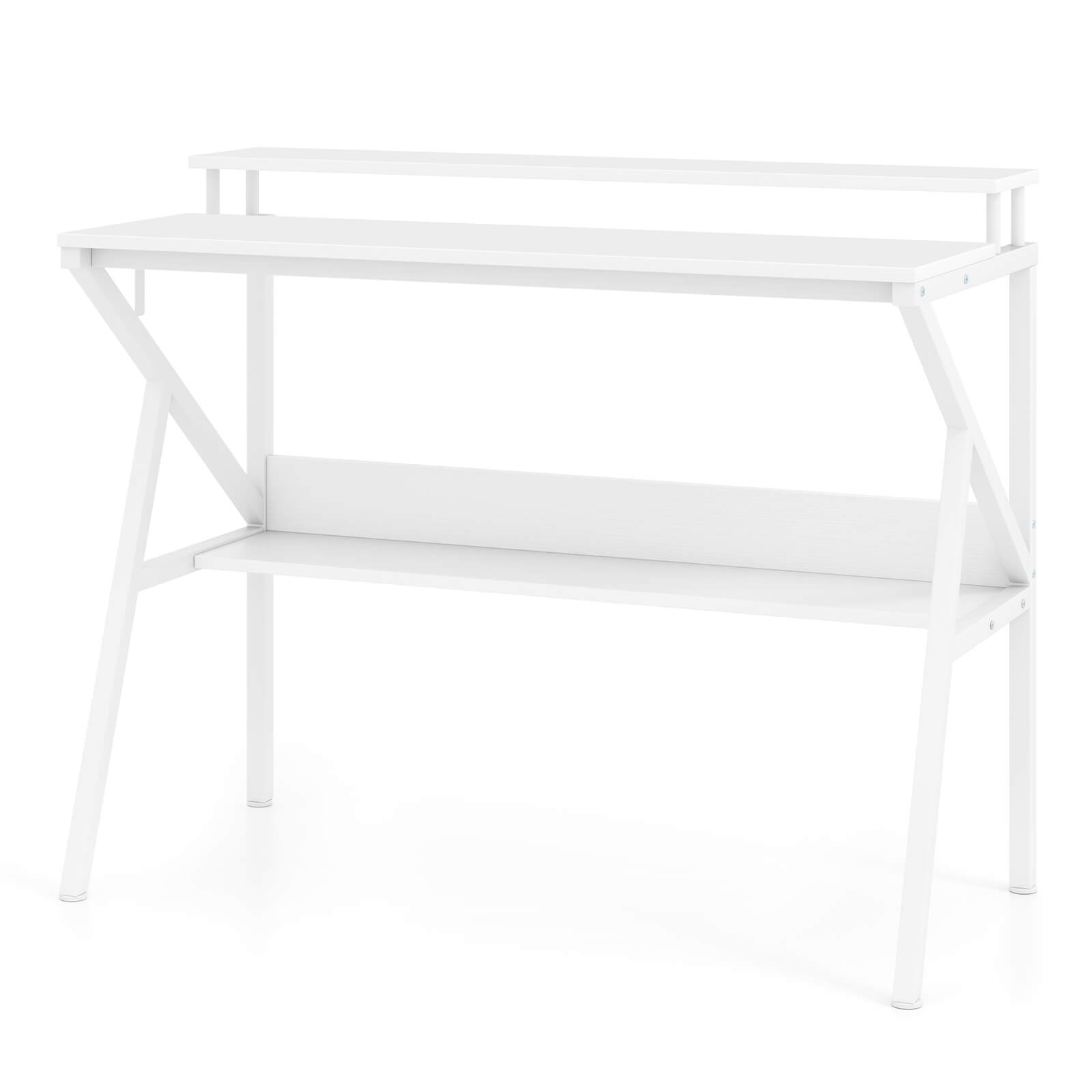 Alt View 9. Costway - Costway Home Office Desk with Monitor Stand, Open Shelf & Metal Frame, Earphone Hook - White.