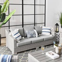 Conway Outdoor Patio Wicker Rattan Sofa by Modway - Light Gray Gray