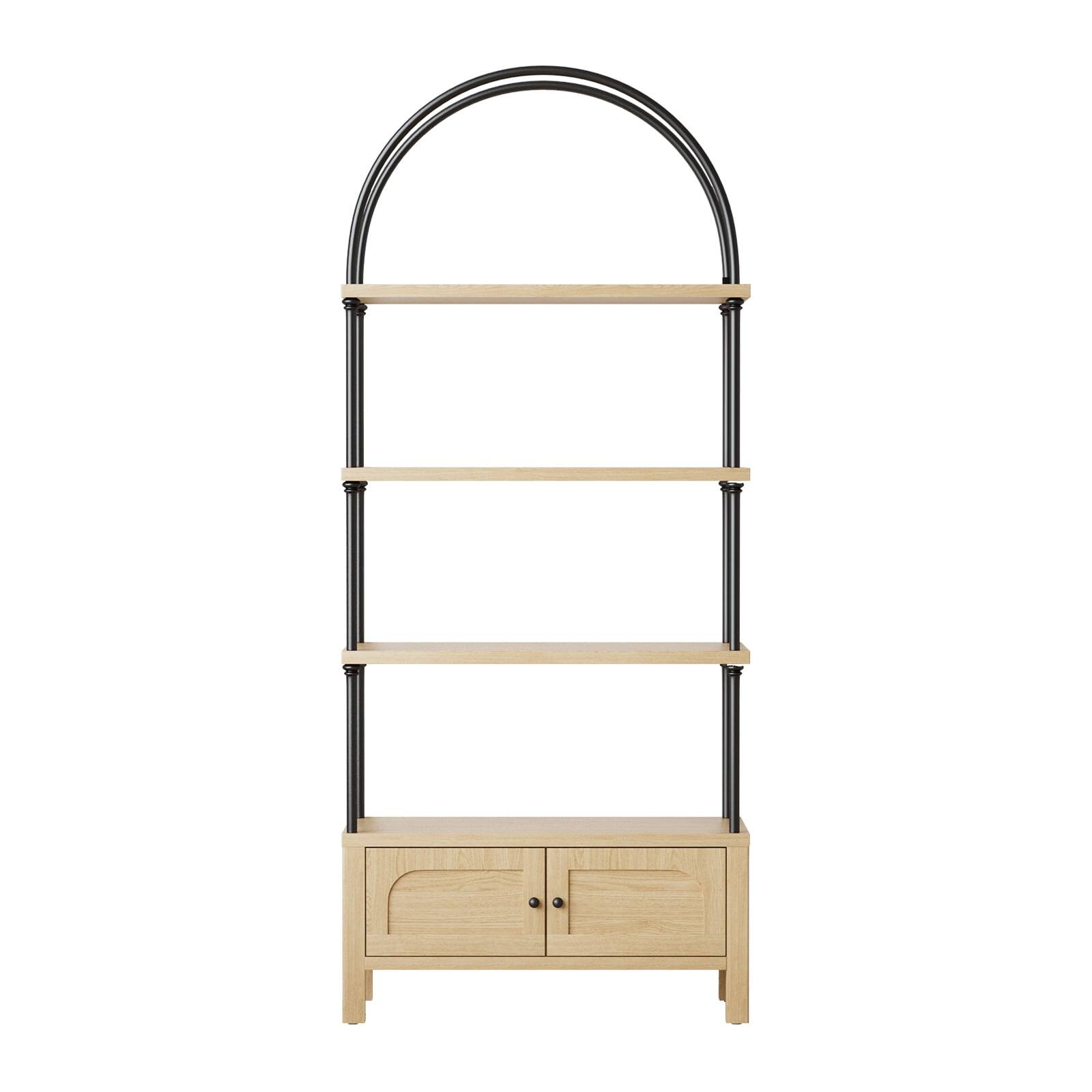 Left. Sugift - 72 Inch Tall Arched Bookshelf with Door 5 Tier Storage Bookcase with Cabinet for Living Room and Home Office - Brown.