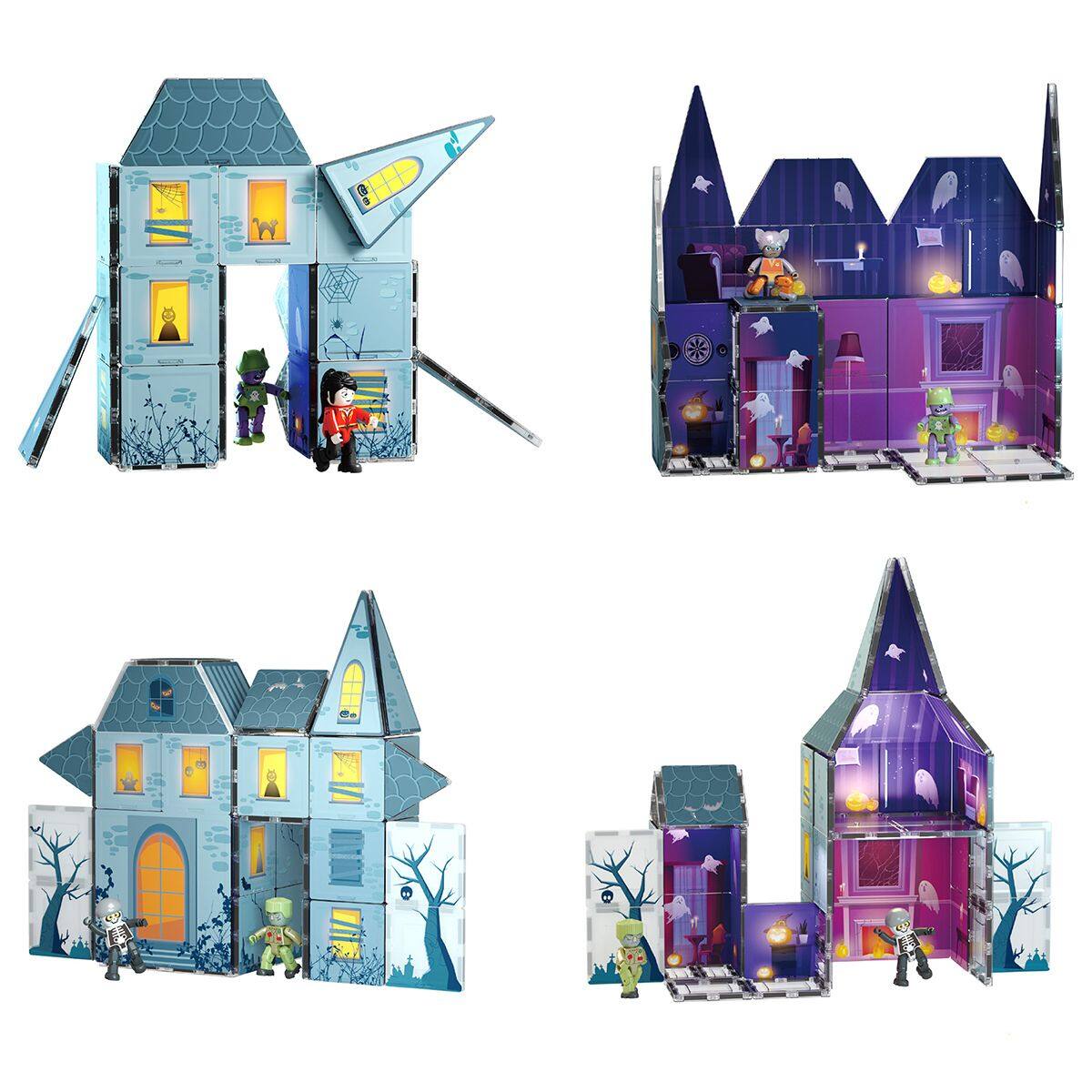 Alt View 4. PicassoTiles - PICASSO-TILES Magnetic Tiles for Kids, 57PCS Haunted Horror House Theme, STEM Building Blocks Educational Toy - Multicolor.