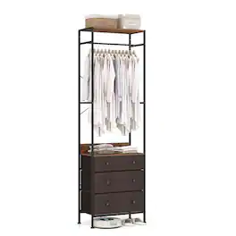 Ecooso - Freestanding Closet Organizer with 3-Position Hanging Rod and Storage Shelves - Brown