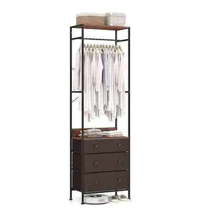 Front. Ecooso - Freestanding Closet Organizer with 3-Position Hanging Rod and Storage Shelves - Brown.