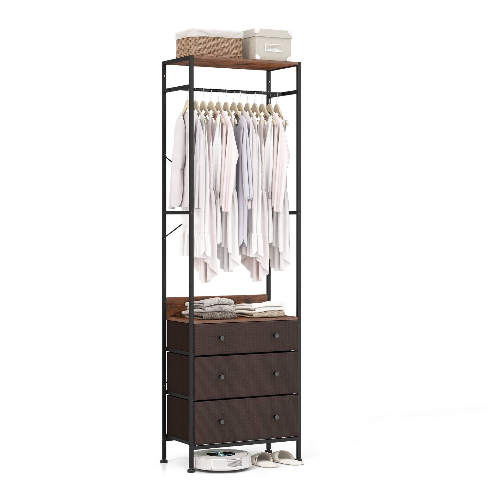 Front. Ecooso - Freestanding Closet Organizer with 3-Position Hanging Rod and Storage Shelves - Brown.