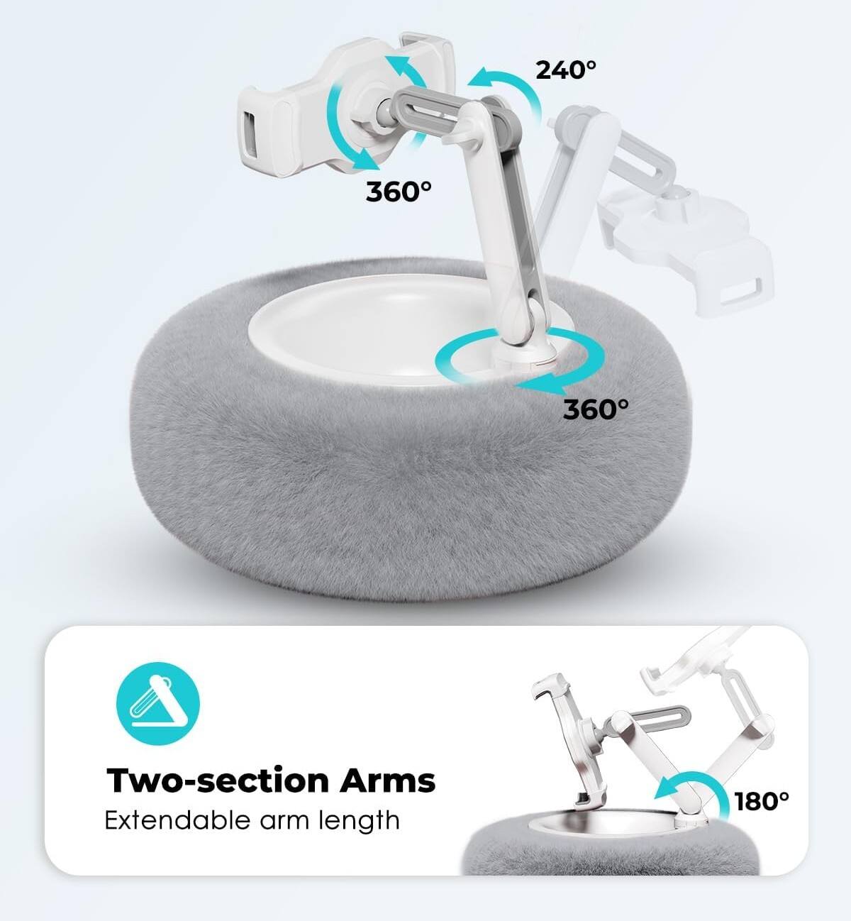 240° 360° 360°

Two-section Arms
Extendable arm length 180°