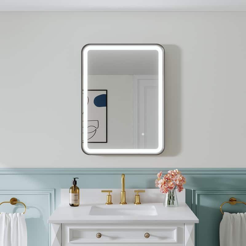 "WELLFOR - 24"" x 32""Anti-Fog LED Bathroom Mirror, Wall Bathroom Vanity Mirror with Framed Round Corner - Matte Black" price history on PriceWatchPro