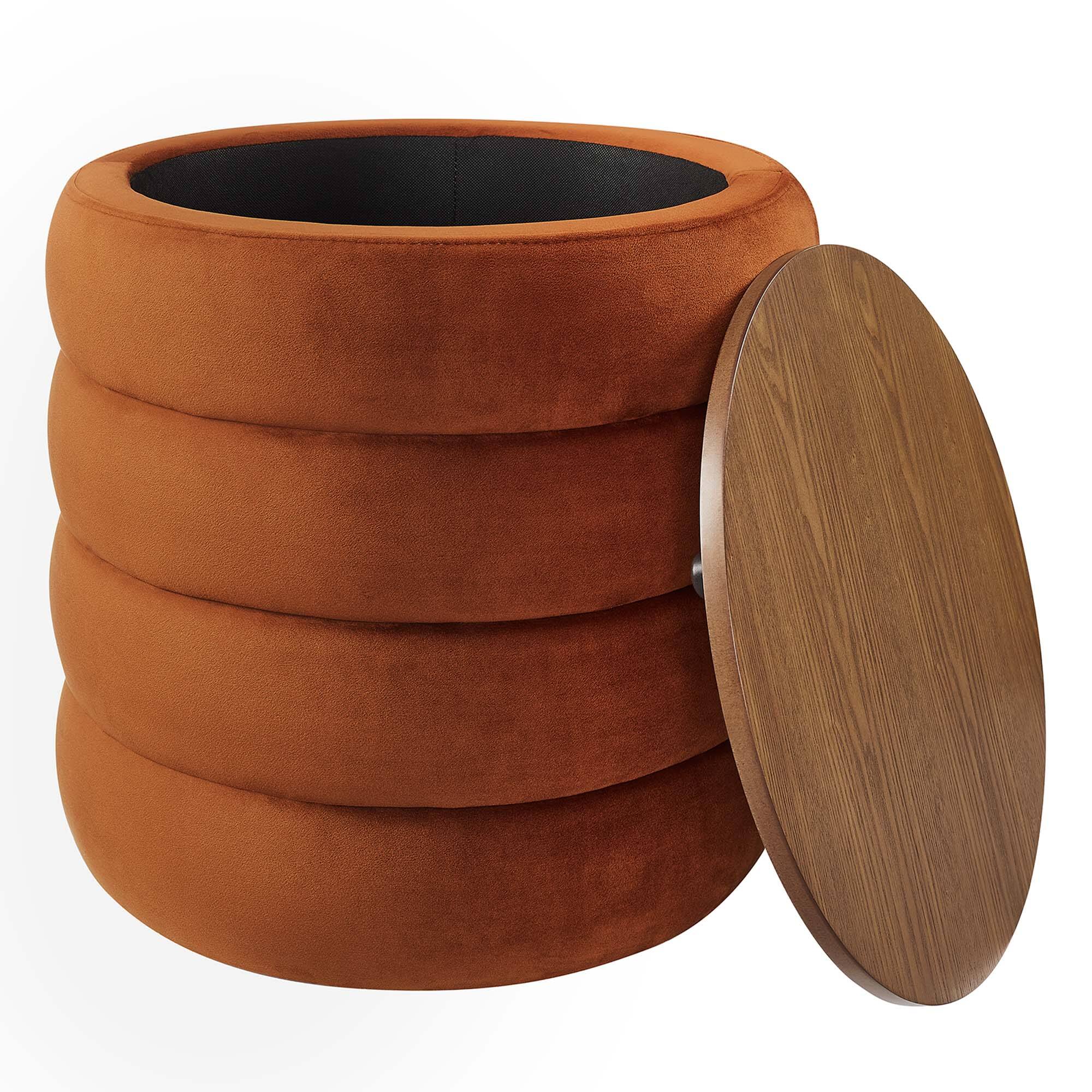 Alt View 4. Modway - Mezzo Round Performance Velvet Storage Ottoman by Modway - Rust.