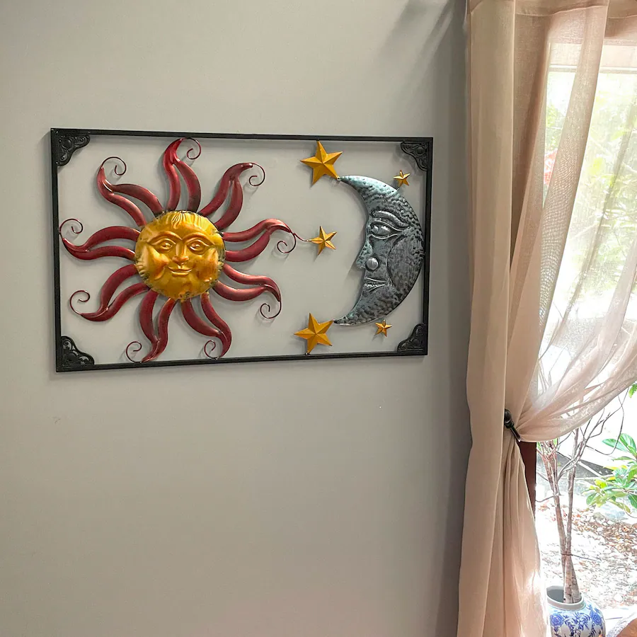 5 Panel Tri Color Zeckos Tri Color Metal Art Celestial Sun Moon and Stars Indoor Outdoor ...