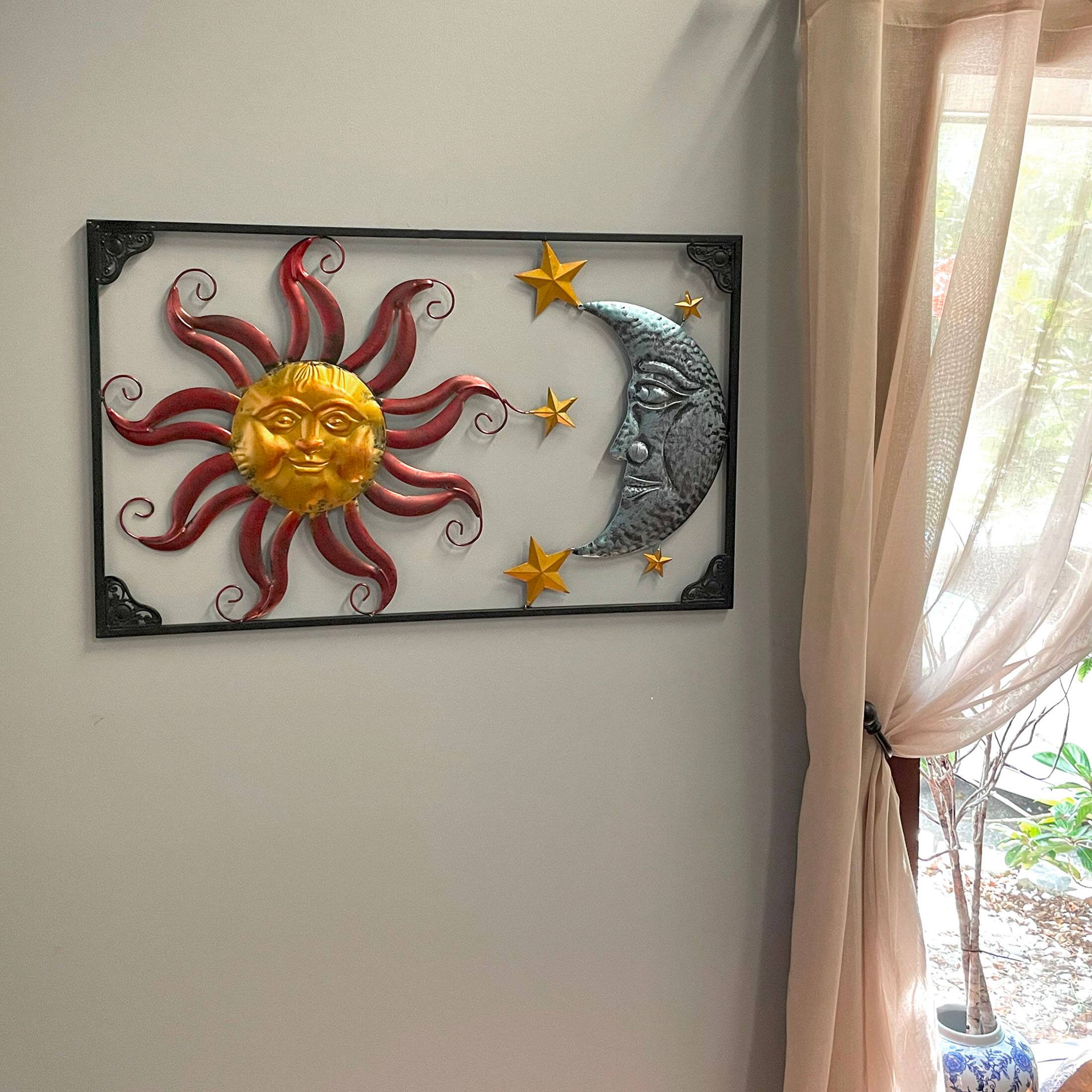 Alt View 3. Zeckos - Tri-Tone Celestial Sun Moon and Stars Indoor/Outdoor Metal Wall Art - Copper.