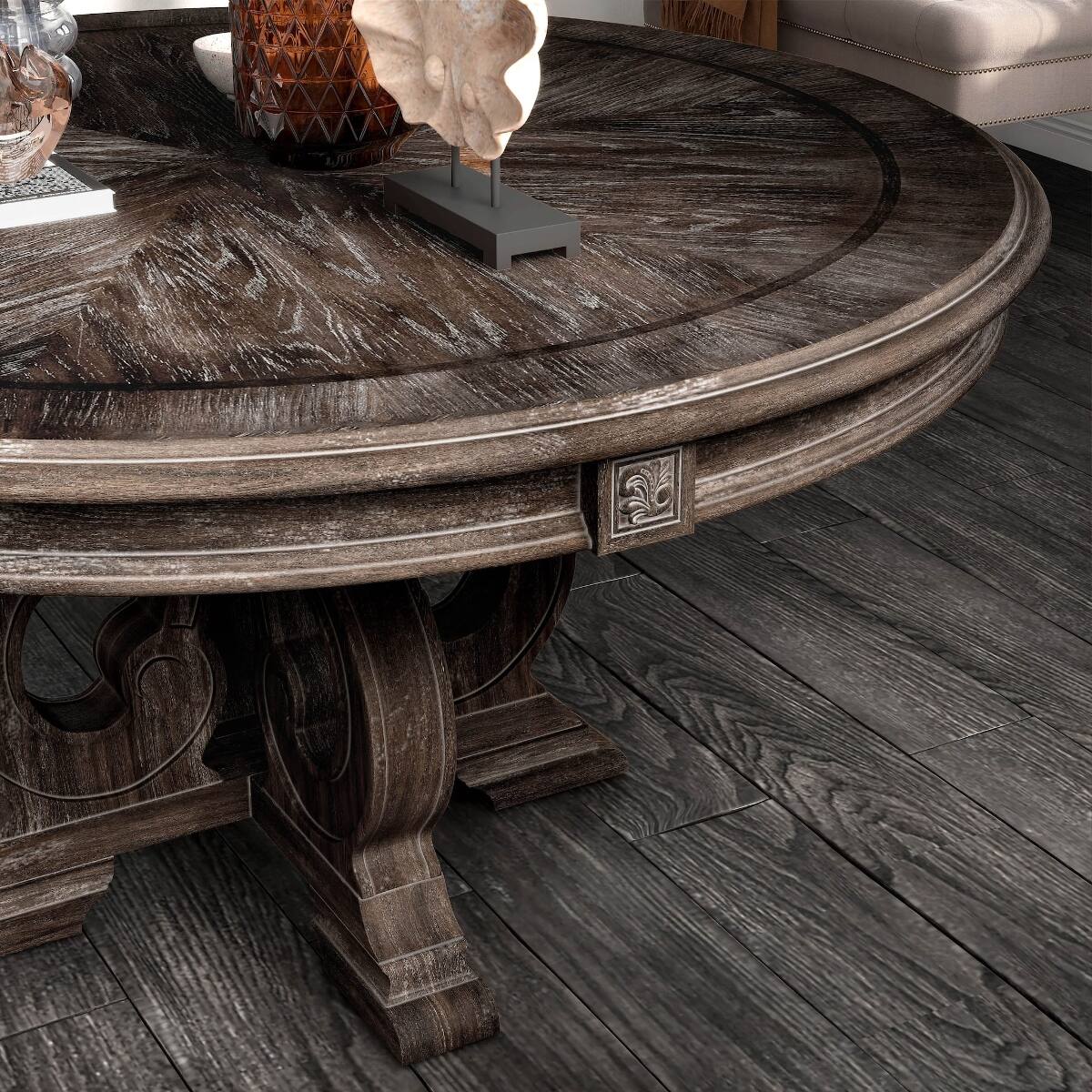 Loheer 60 inch Round Dining Table, Pedestal Base, Seats Six Rustic ...