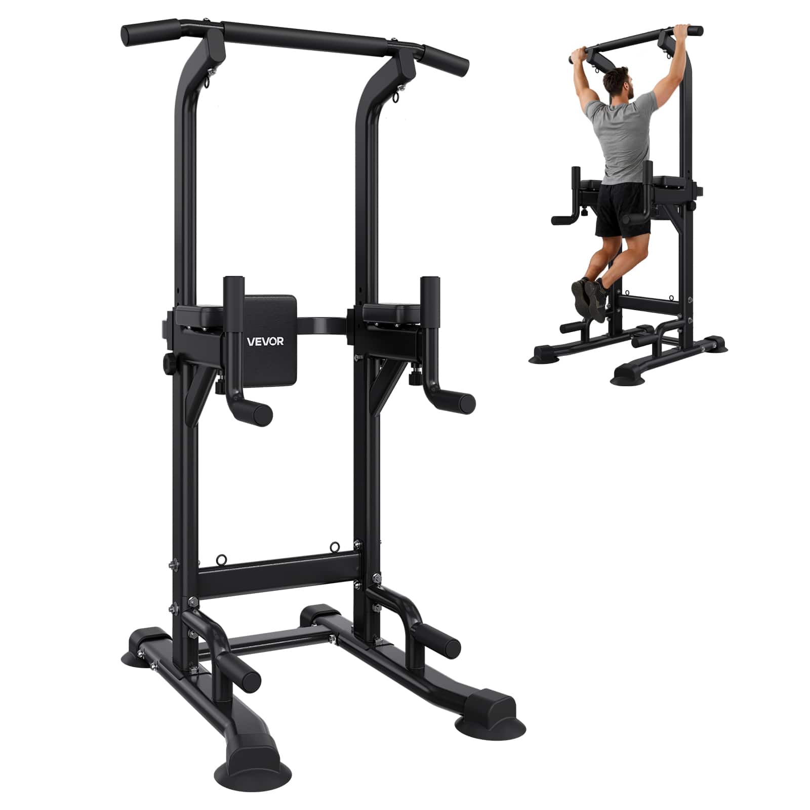 VEVOR - Pull Up Bar, 330 LBS Power Tower Dip Station, Workout Dip Station with H-Shaped Stable Base & Back Pad - Black