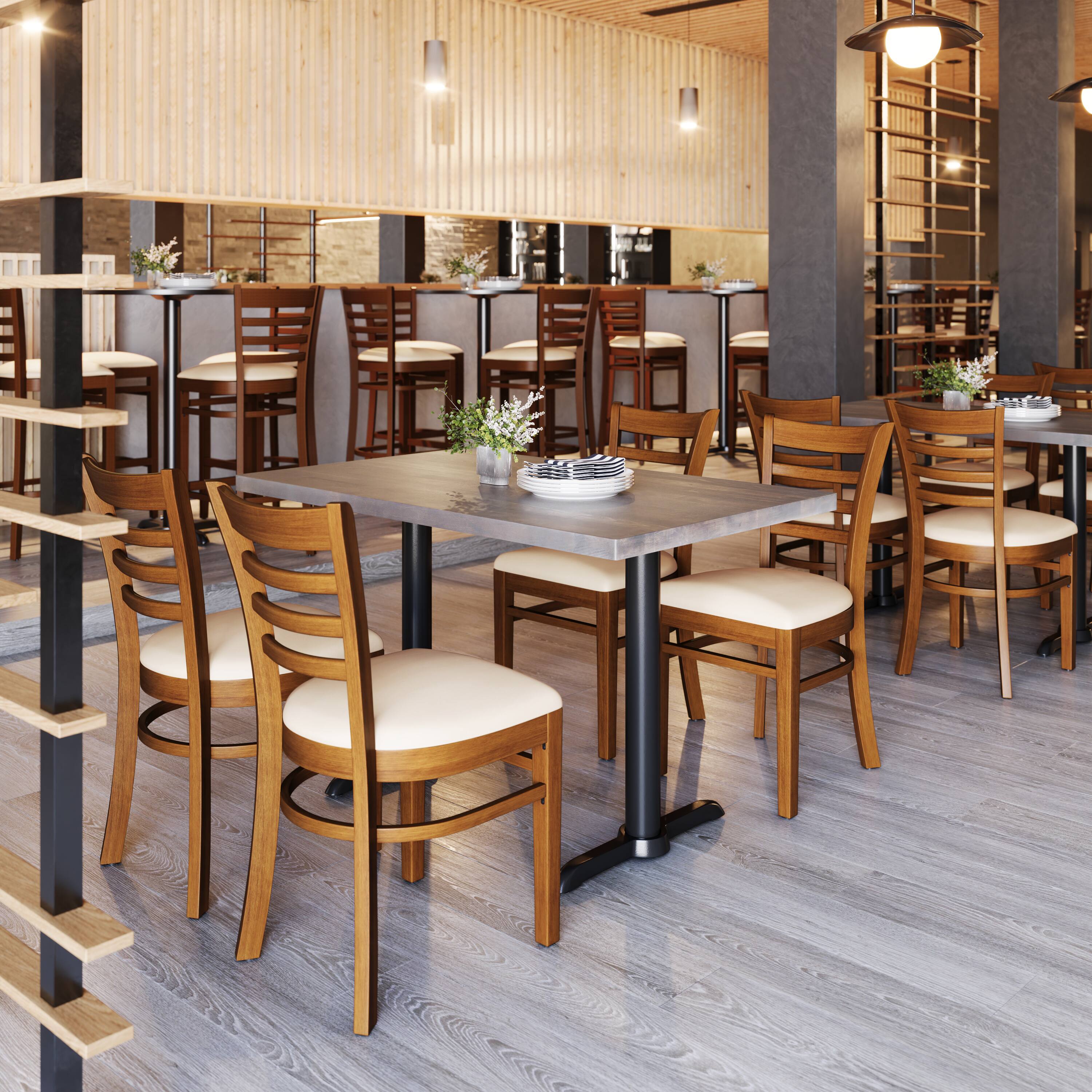 Alt View 1. Emma + Oliver - Ladder Back Wooden Restaurant Dining Chair - Tan Vinyl Seat/Cherry Wood Frame.