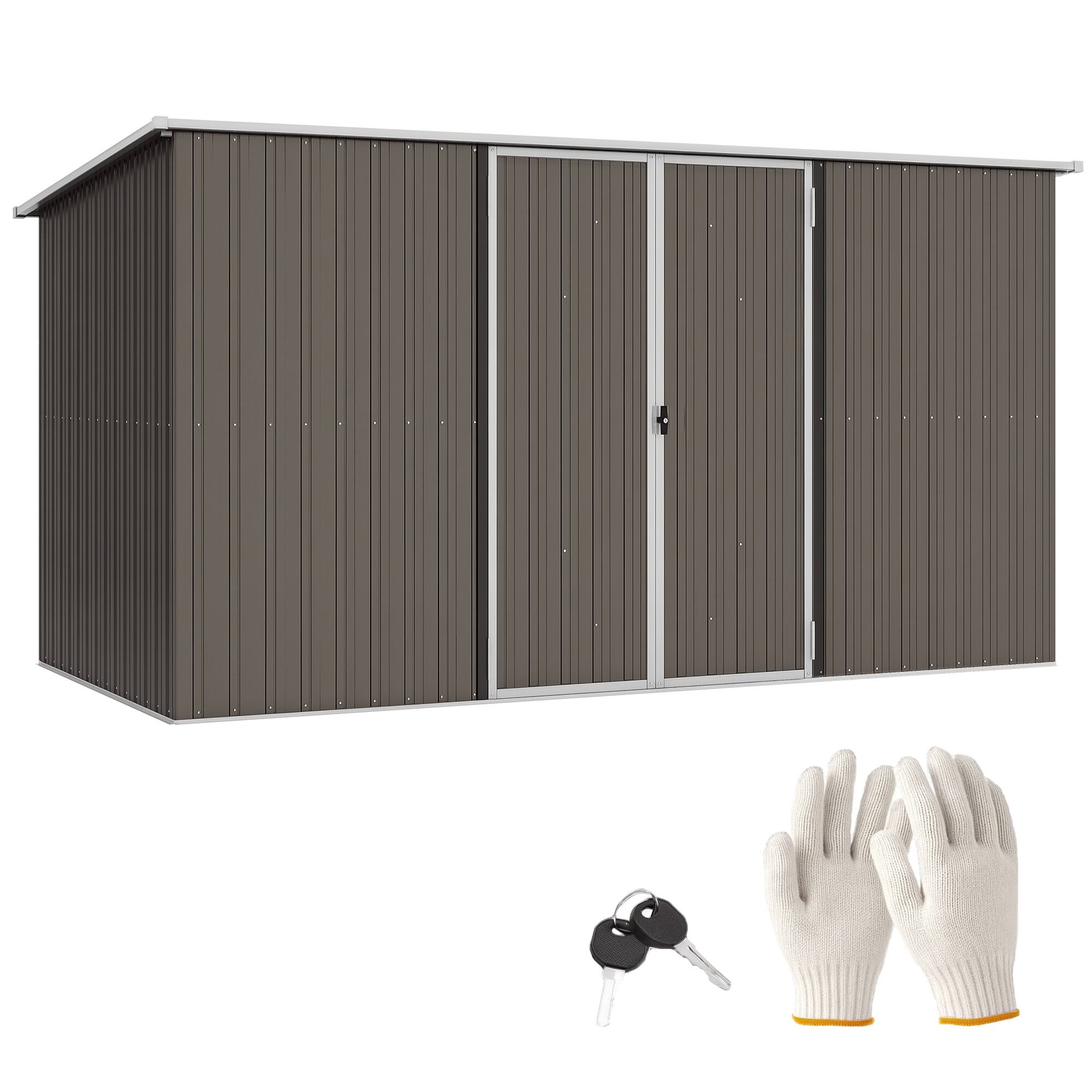 Front. Outsunny - 11.2' x 5.6' Outdoor Storage Shed, Galvanized Metal Utility Garden Tool House, Lockable Door for Backyard - Light Gray.