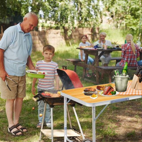 Alt View 5. Winado - 6FT Portable Folding Camping Table with Carry Handle, Adjustable Height for Party Picnic Outdoor Patio Garden Indoor - Natural.