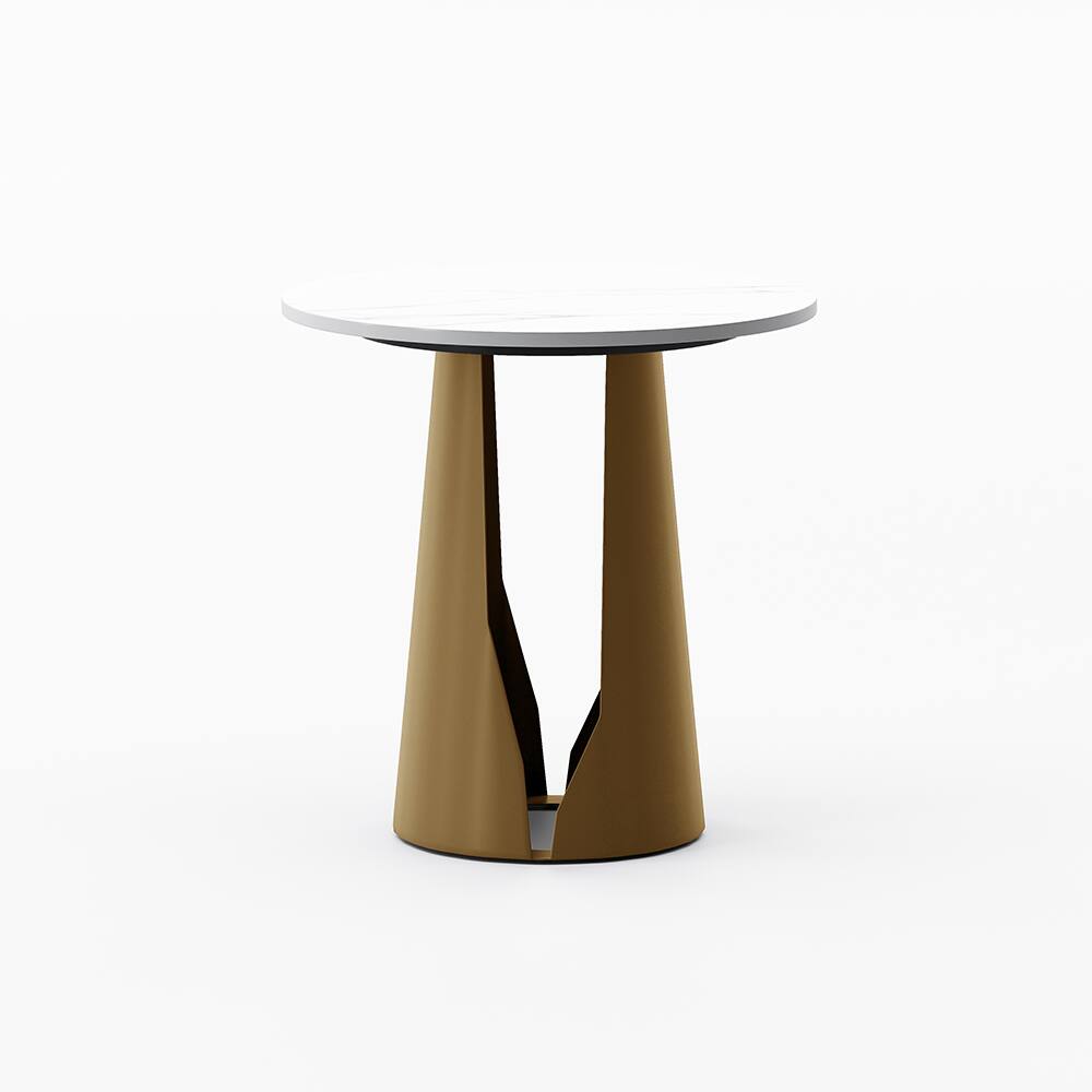 Alt View 8. POVISON - 17.32" Modern Round Side Table, Modern Sintered Stone End Table, Metal Base, White & Golden - White & Golden.