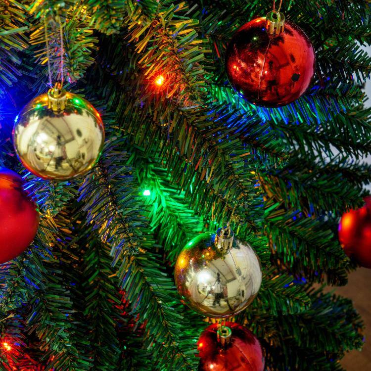 Alt View 9. PULUZ - 8 feet Artificial Pencil Christmas Trees Holiday Decoration with Colorful LED Lights, Steel Base, Skinny Shape - Green.