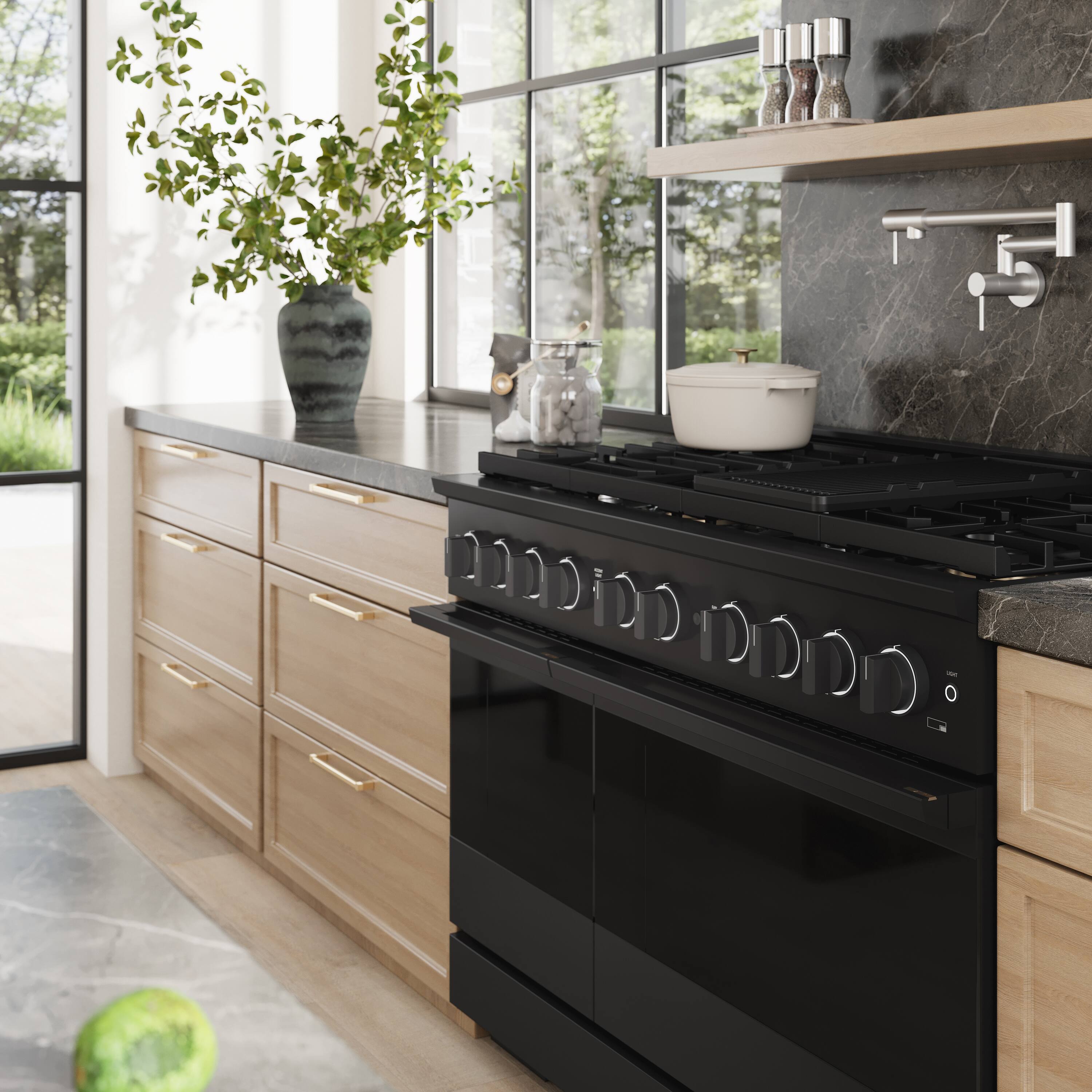 Alt View 9. ZLINE - 48 in. 6.7 cu. ft. Marino Freestanding Double Oven Gas Range with 8 Burner Cooktop and Convection Gas Oven - Black Stainless Steel.