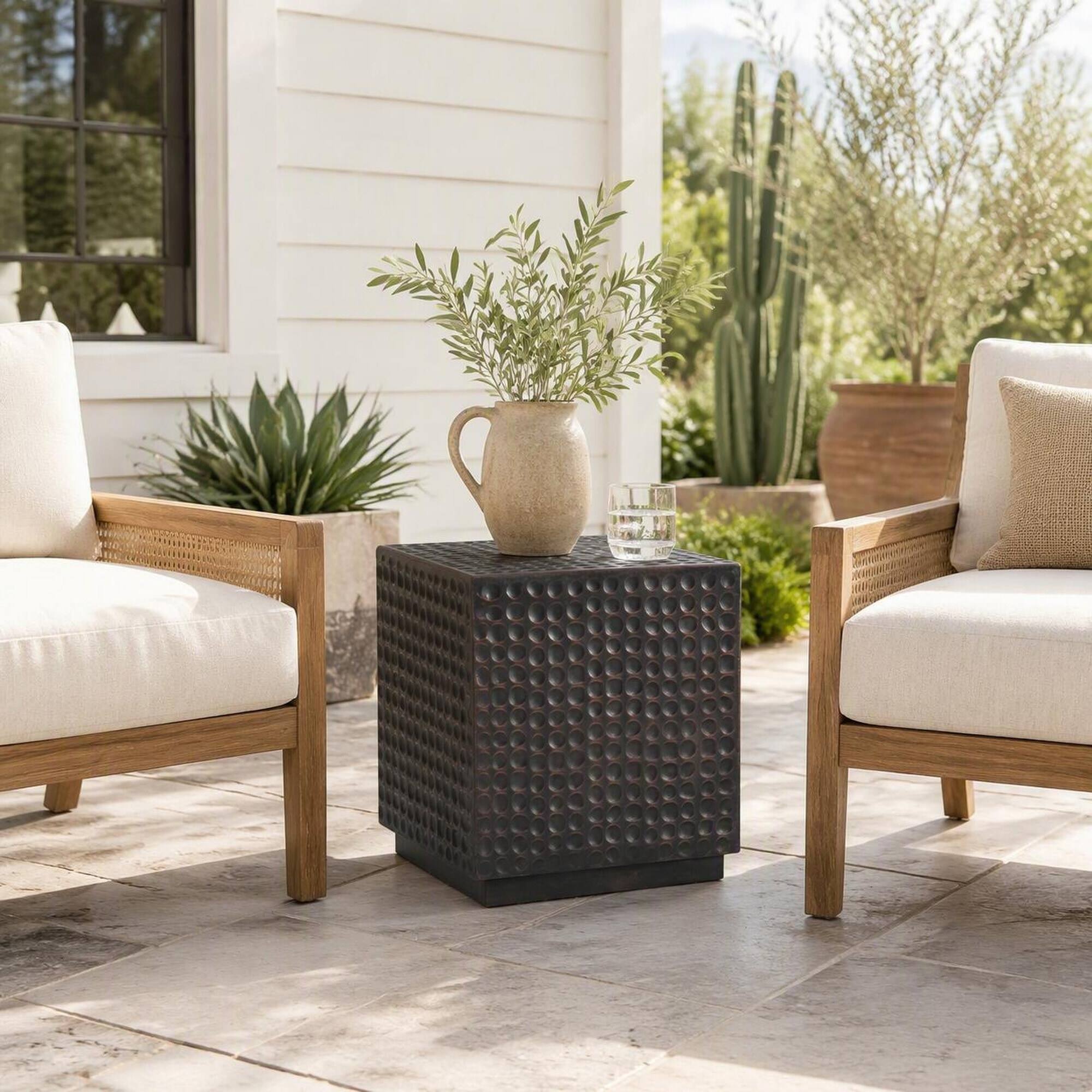 Left. RYHNUYNE - Antique Outdoor Table for Patio Garden Poolside,Outdoor Side Table,Modern Accent End Table for Outdoor Use - Copper.