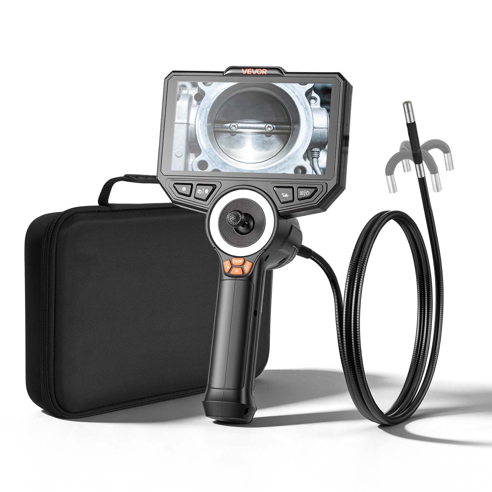 VEVOR - 4-Way Articulating Endoscope with Light, True 1080P HD Industrial Borescope Inspection Camera with Articulated Probe - Black
