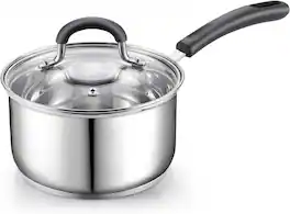 Cook N Home - Professional 3qt Sauce Pot Pan with Lid, Stay Cool Silicone Handle, Induction, Dishwasher Safe - Stainless Steel