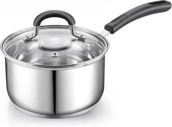 Front. Cook N Home - Professional 3qt Stainless Steel Sauce Pot Pan with Lid, Stay Cool Silicone Handle, Induction, Dishwasher Safe - stainless steel.