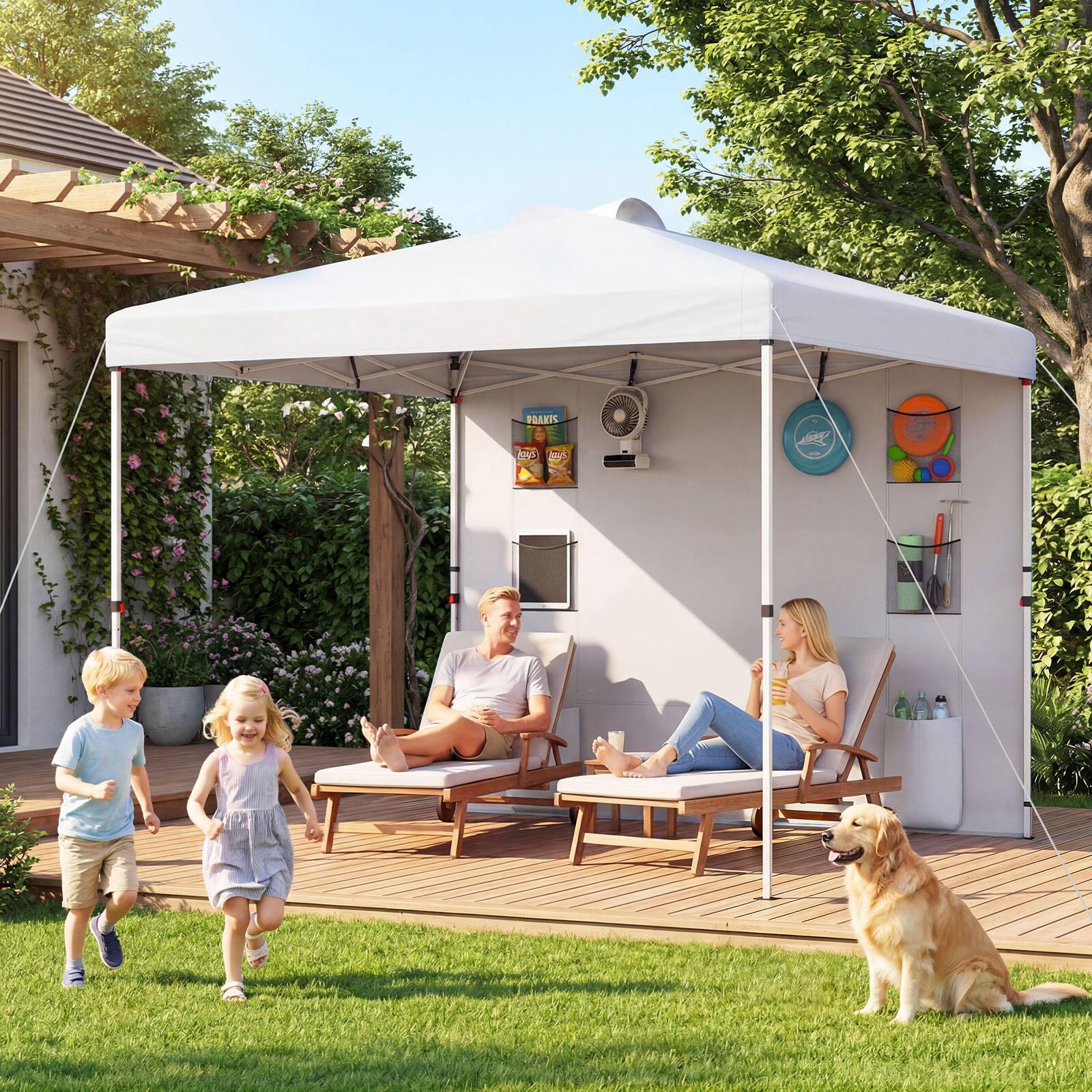 Alt View 1. Costway - Costway Pop up Canopy Tent with Sidewall, 6 Pockets, Instant Setup Commercial Gazebo - White.