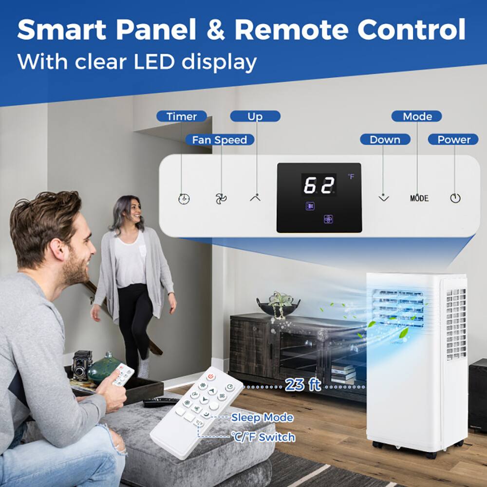 Smart Panel & Remote Control  
With clear LED display  
Timer  
Up  
Mode  
Down  
Power  
6.2  
F  
MDE  
1  
A  
4  
NP  
C  
23 ft  
Sleep Mode  
C/F Switch