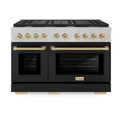 Front. ZLINE - ZLINE Autograph 48 in. Paramount Gas Range with Bronze Accents (SGRSZ-BLM-48-CB) - Black.